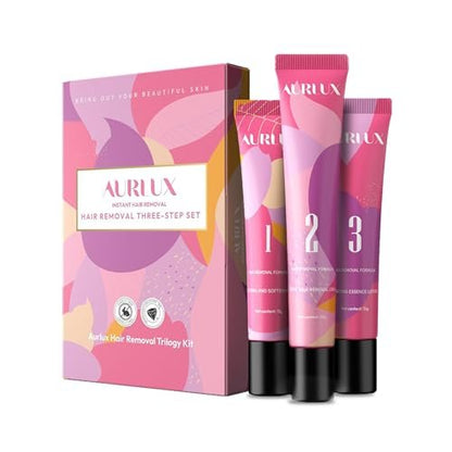 Aurlux Trilogy Kit for PCOS Facial Hair Removal for Women - Clinical Grade Hair Remover for Chin & Upper Lip - 3-Step System Lasts 3-4 Weeks - Soothing Gel with Aloe Vera & Vitamin E Avelisse