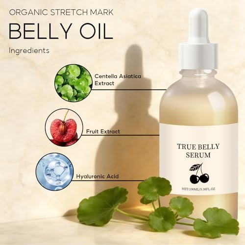 BlueBouff True Belly Serum with Cherry Extract - Pregnancy-Safe Belly Oil for Stretch Marks, Hydration Support, 3.38 fl oz Avelisse