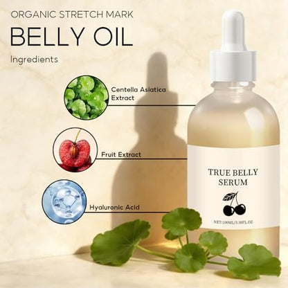 BlueBouff True Belly Serum with Cherry Extract - Pregnancy-Safe Belly Oil for Stretch Marks, Hydration Support, 3.38 fl oz Avelisse