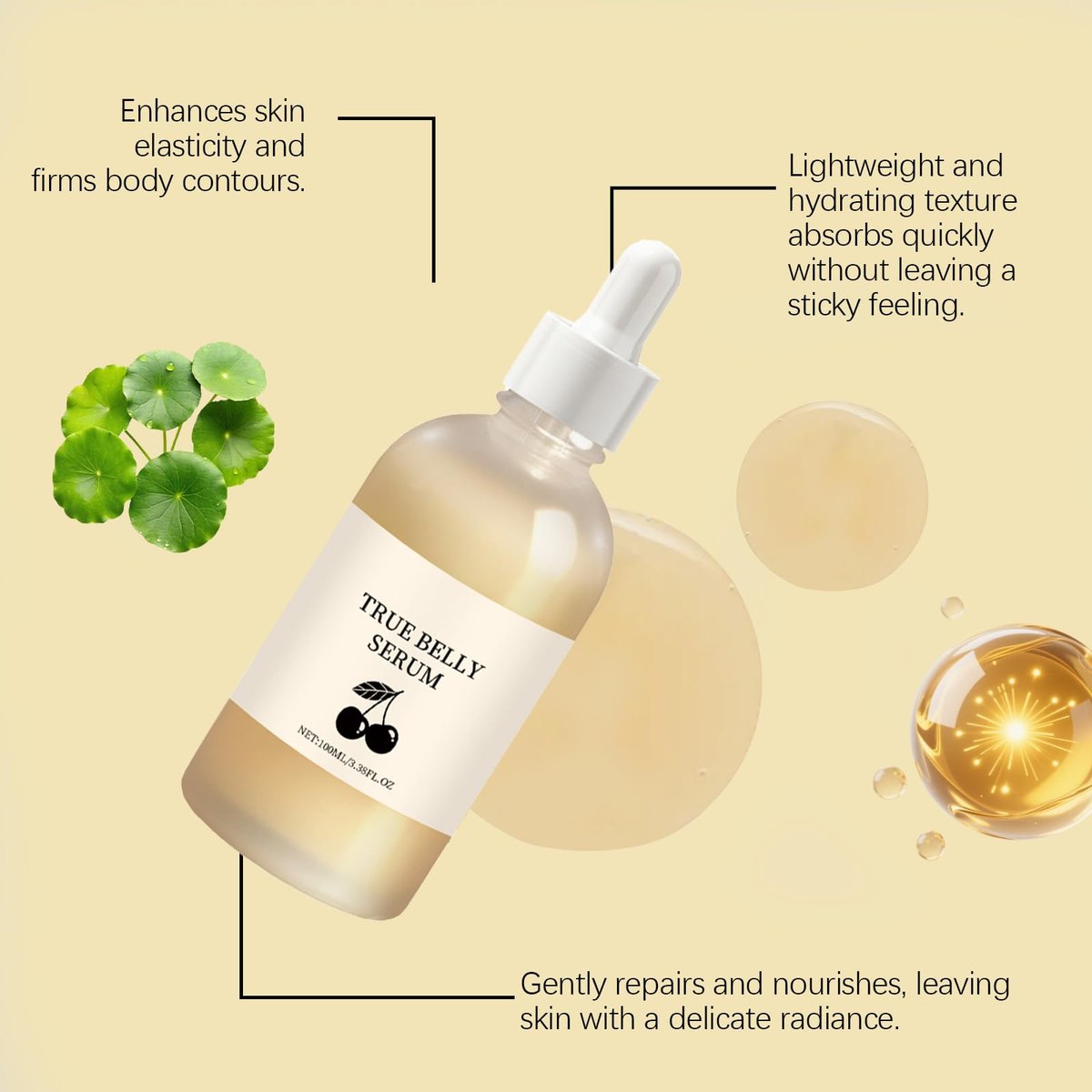 BlueBouff True Belly Serum with Cherry Extract - Pregnancy-Safe Belly Oil for Stretch Marks, Hydration Support, 3.38 fl oz Avelisse