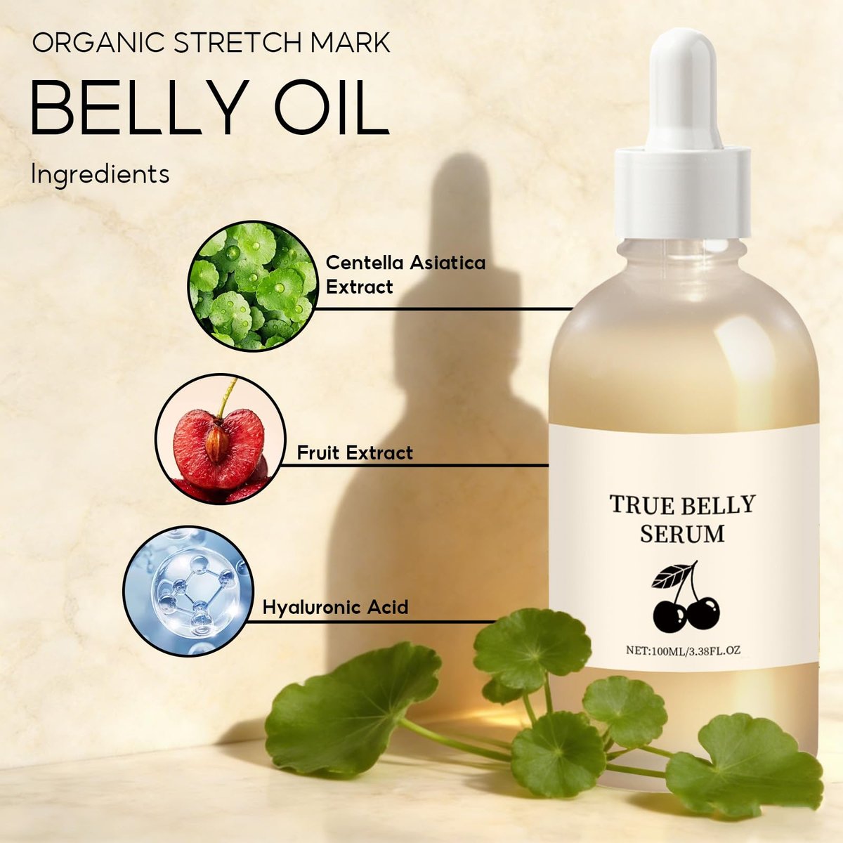 BlueBouff True Belly Serum with Cherry Extract - Pregnancy-Safe Belly Oil for Stretch Marks, Hydration Support, 3.38 fl oz Avelisse
