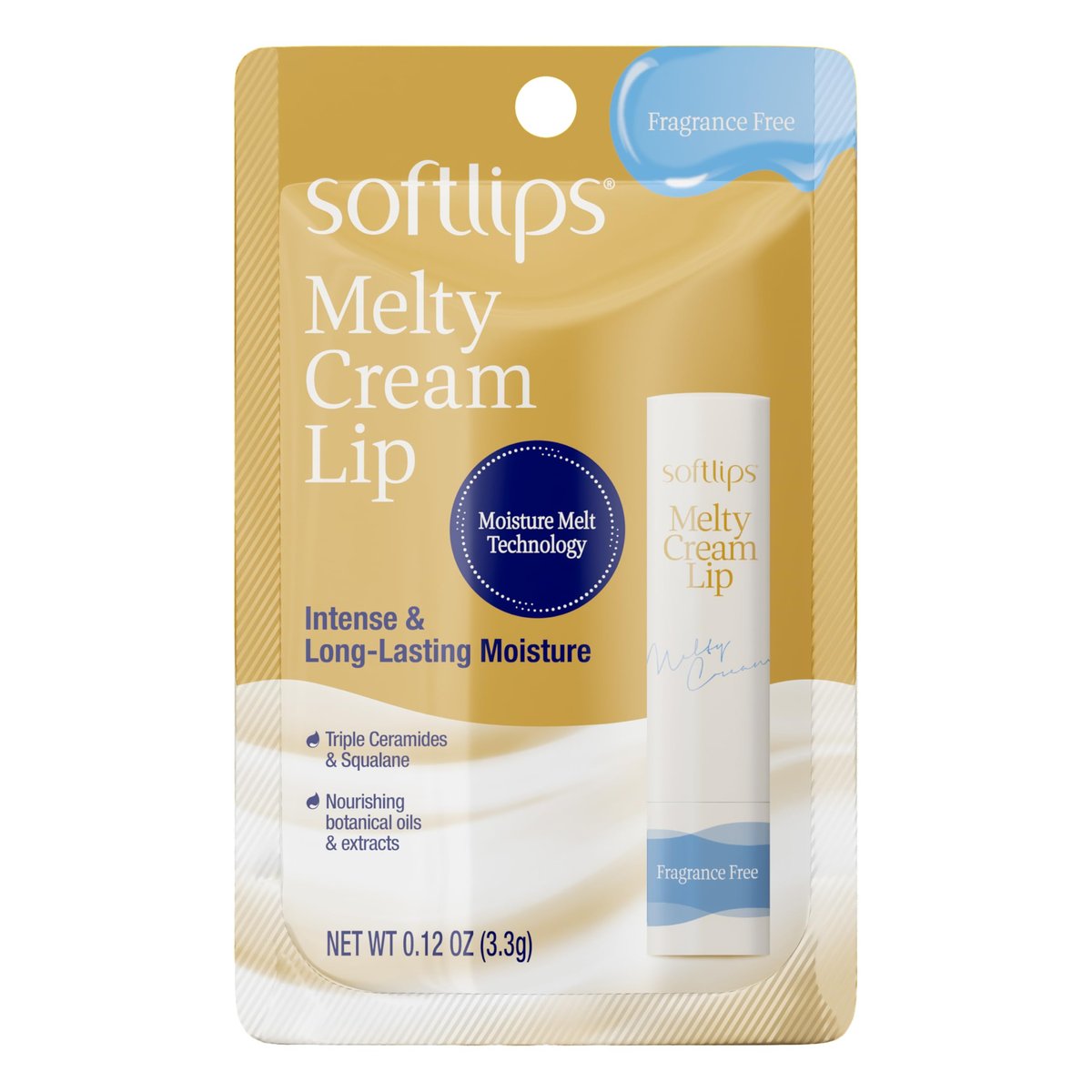 Softlips Melty Cream Hydrating Lip Balm, Fragrance Free, Long-Lasting Moisturizing Care for Dry, Chapped Lips, Smooth Non-Sticky Finish, 0.12 oz - görsel 1