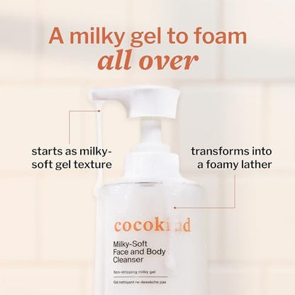 Cocokind Milky-Soft Face and Body Cleanser, Hydrating Facial & Body Wash for Sensitive Skin, Gentle Cleanser with Ceramides, Fragrance-Free & Clinically Tested, 13.5 oz (2 Pack) Avelisse