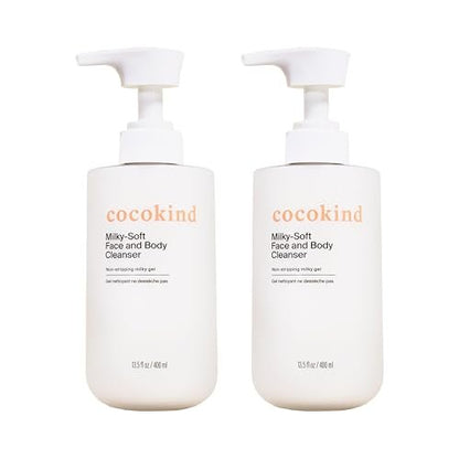 Cocokind Milky-Soft Face and Body Cleanser, Hydrating Facial & Body Wash for Sensitive Skin, Gentle Cleanser with Ceramides, Fragrance-Free & Clinically Tested, 13.5 oz (2 Pack) Avelisse