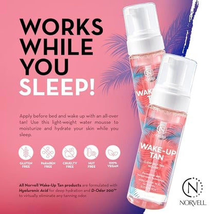 Norvell Wake-Up Tan Clear Water Mousse - 5.5 oz Overnight Self Tanner for Face & Body, Gradual Bronzer-Free Sunless Tan Avelisse