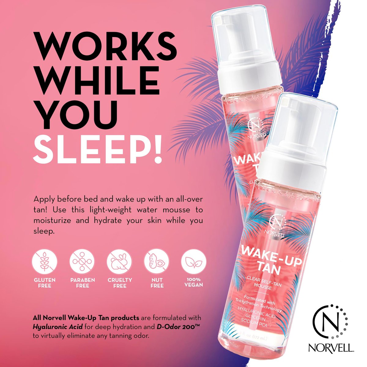 Norvell Wake-Up Tan Clear Water Mousse - 5.5 oz Overnight Self Tanner for Face & Body, Gradual Bronzer-Free Sunless Tan Avelisse