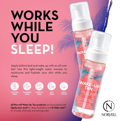 Norvell Wake-Up Tan Clear Water Mousse - 5.5 oz Overnight Self Tanner for Face & Body, Gradual Bronzer-Free Sunless Tan Avelisse