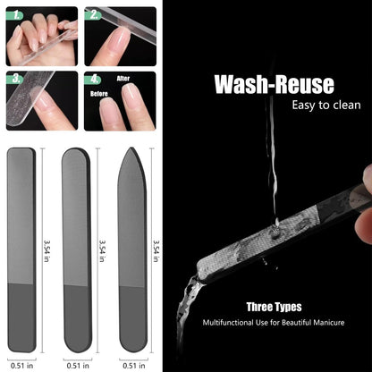 Dr.nail 5-Piece Glass Nail File Polisher Set for Natural Nails | Crystal Fingernail Files with Case & Nano Glass Nail Shiner Buffer