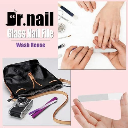 Dr.nail 5-Piece Glass Nail File Polisher Set for Natural Nails | Crystal Fingernail Files with Case & Nano Glass Nail Shiner Buffer