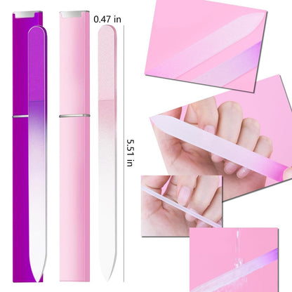 Dr.nail 5-Piece Glass Nail File Polisher Set for Natural Nails | Crystal Fingernail Files with Case & Nano Glass Nail Shiner Buffer