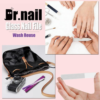 Dr.nail 5-Piece Glass Nail File Polisher Set for Natural Nails | Crystal Fingernail Files with Case & Nano Glass Nail Shiner Buffer