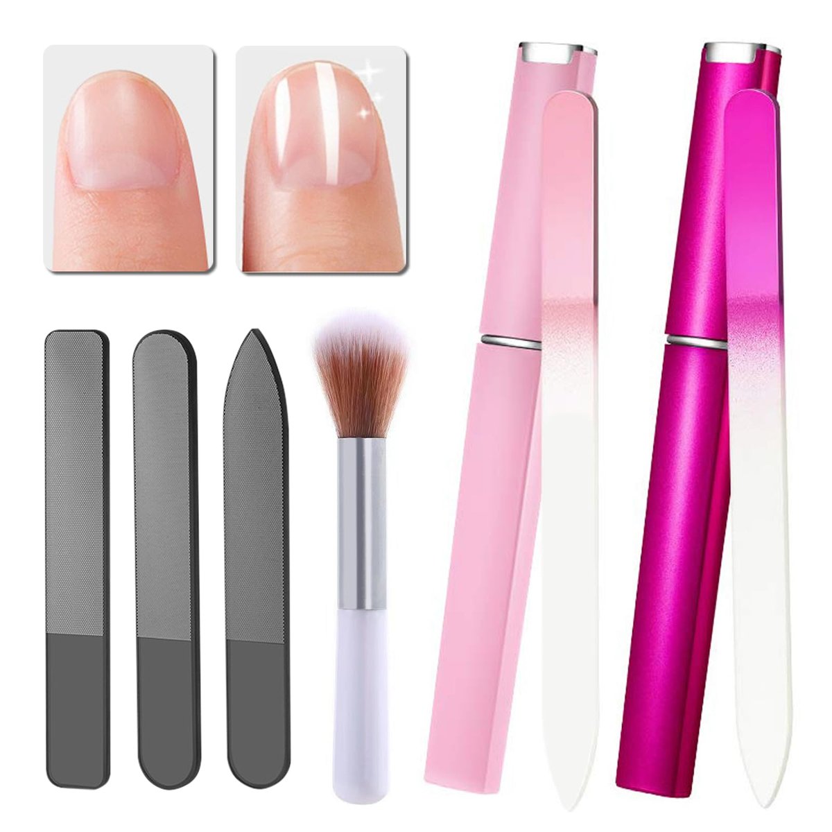Dr.nail 5-Piece Glass Nail File Polisher Set for Natural Nails | Crystal Fingernail Files with Case & Nano Glass Nail Shiner Buffer - görsel 1