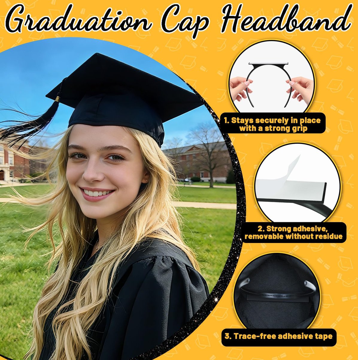 Pirekul Graduation Cap Headband Insert – Secure Your Grad Cap & Keep Your Hairstyle Perfect for Women & Students - görsel 3