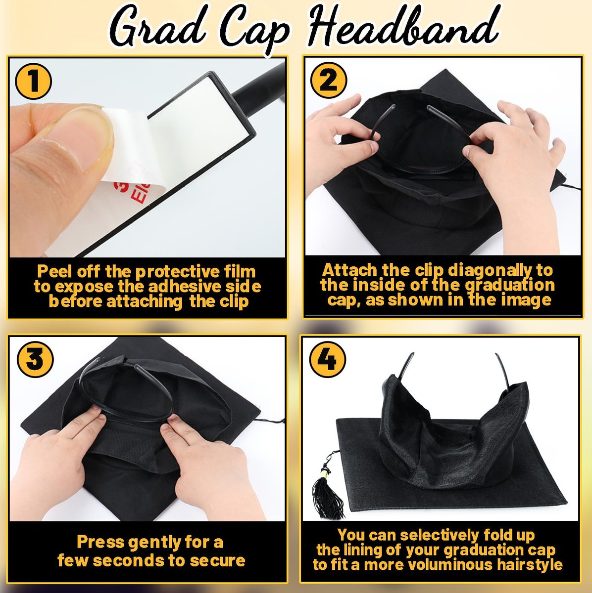Pirekul Graduation Cap Headband Insert – Secure Your Grad Cap & Keep Your Hairstyle Perfect for Women & Students - görsel 5