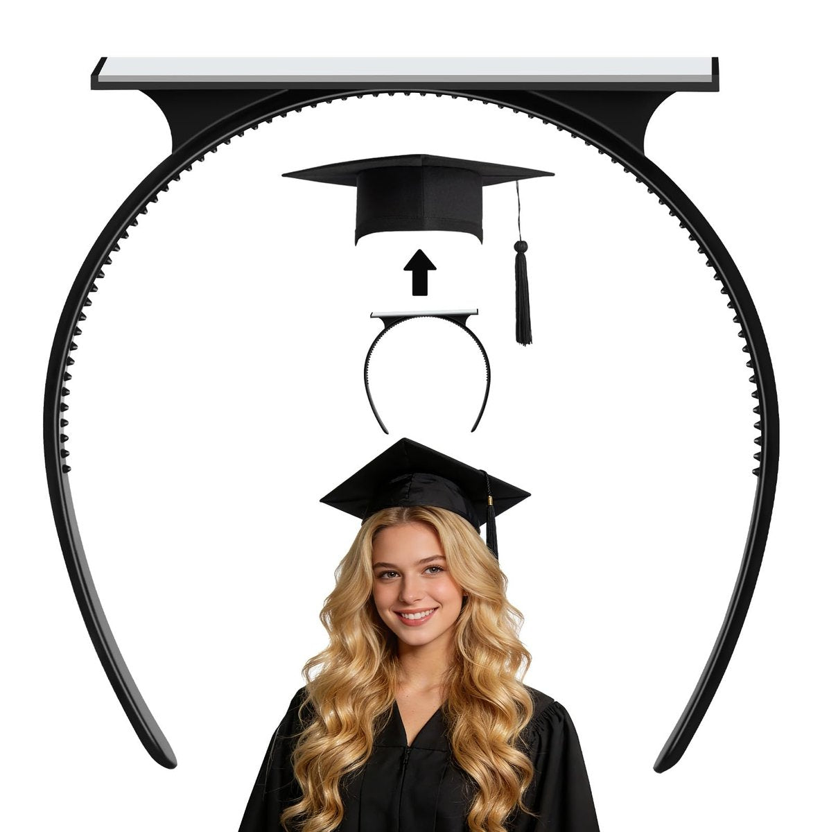 Pirekul Graduation Cap Headband Insert – Secure Your Grad Cap & Keep Your Hairstyle Perfect for Women & Students - görsel 1
