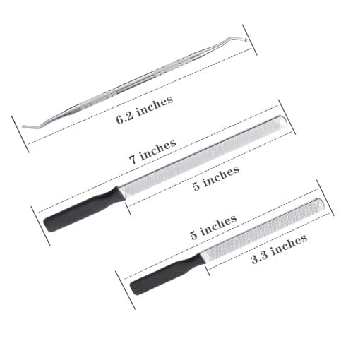 IDOU 4-in-1 Toe Nail Care Kit: Toe Nail Files for Thick Nails with Ingrown Toenail Lifter & Silicone Thumb Guard - Non-Slip Grip, 2 Metal Nail Files for Men/Seniors (Silver Lifter) Avelisse