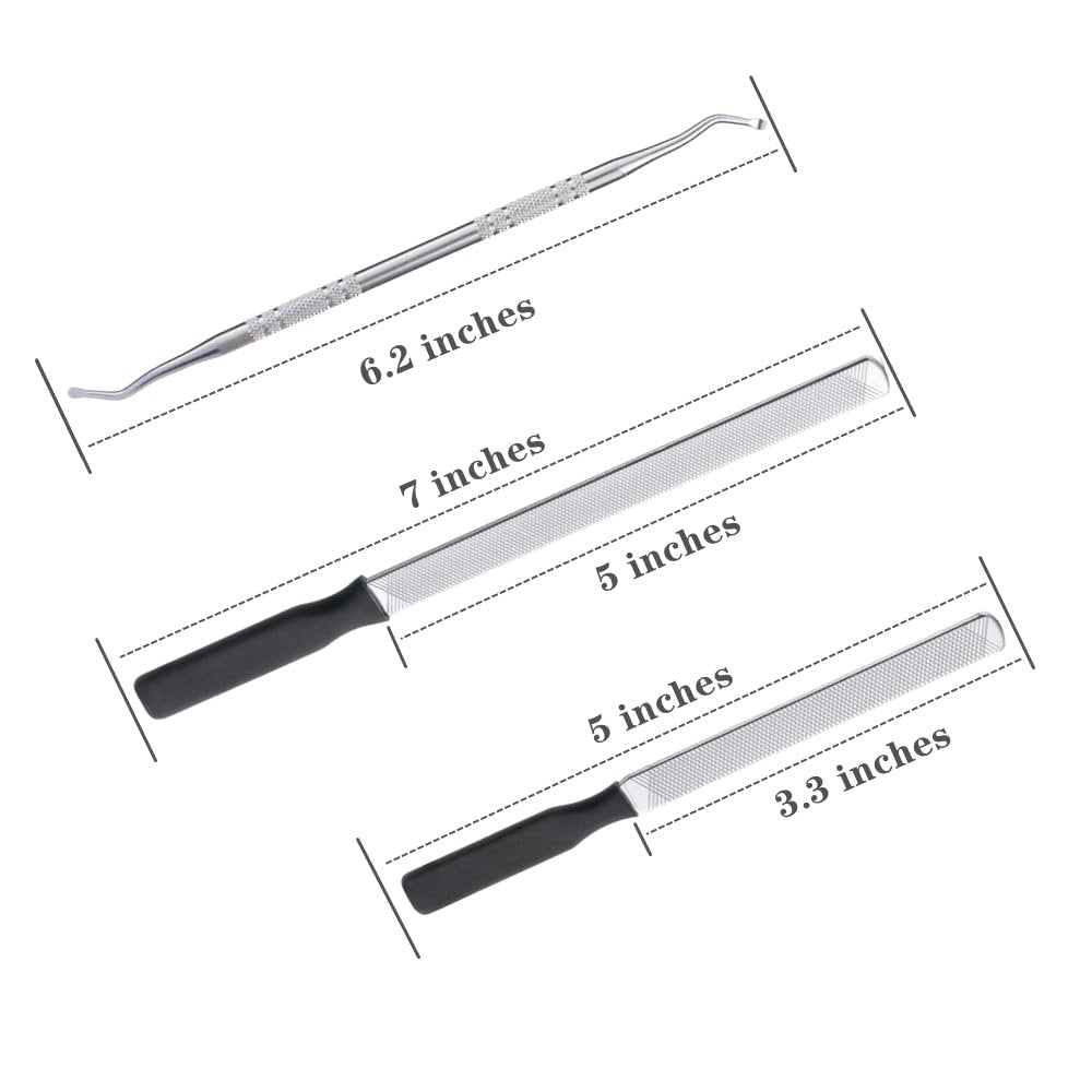 IDOU 4-in-1 Toe Nail Care Kit: Toe Nail Files for Thick Nails with Ingrown Toenail Lifter & Silicone Thumb Guard - Non-Slip Grip, 2 Metal Nail Files for Men/Seniors (Silver Lifter) Avelisse
