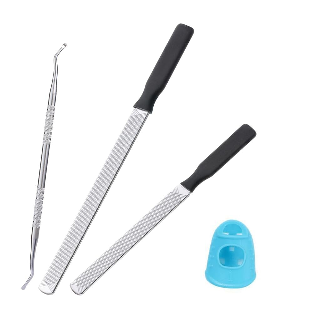 IDOU 4-in-1 Toe Nail Care Kit: Toe Nail Files for Thick Nails with Ingrown Toenail Lifter & Silicone Thumb Guard - Non-Slip Grip, 2 Metal Nail Files for Men/Seniors (Silver Lifter) Avelisse