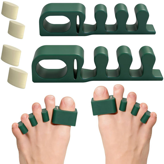 Marbe Adjustable Toe Separators - 2 Pairs Soft Gel Spacers for Toe Correction, Bunion Relief, Foot Pain & Plantar Fasciitis (50% Thicker, S/M/L, Green) Avelisse