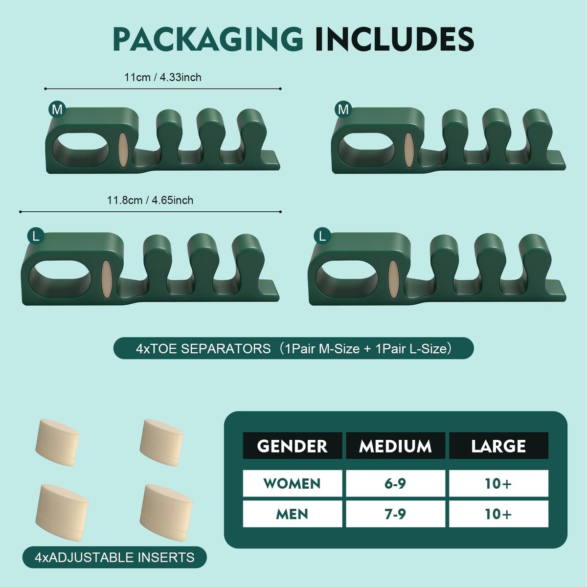 Marbe Adjustable Toe Separators - 2 Pairs – Sizes: S, M, L (see size chart) – Image 11