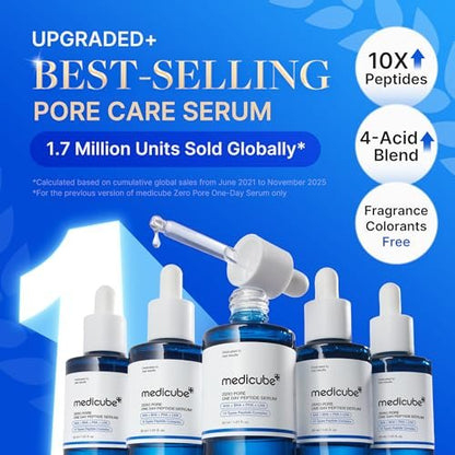 medicube Zero Pore One Day 10 Peptide Serum | Pore Refining & Oil Balancing with AHA, BHA, PHA, LHA + Copper Peptide (GHK-Cu) | Daily Pore-Focused Korean Skincare, 1.01 fl oz