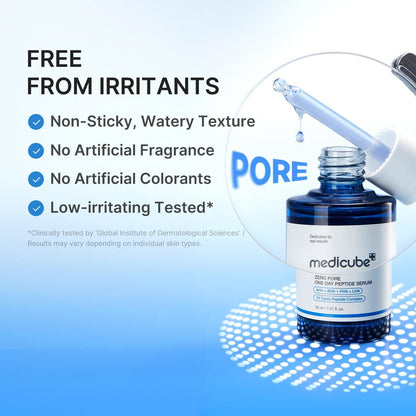 medicube Zero Pore One Day 10 Peptide Serum | Pore Refining & Oil Balancing with AHA, BHA, PHA, LHA + Copper Peptide (GHK-Cu) | Daily Pore-Focused Korean Skincare, 1.01 fl oz