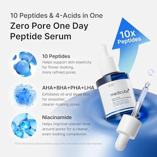 medicube Zero Pore One Day 10 Peptide Serum | Pore Refining & Oil Balancing with AHA, BHA, PHA, LHA + Copper Peptide (GHK-Cu) | Daily Pore-Focused Korean Skincare, 1.01 fl oz - görsel 5