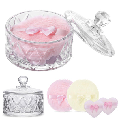 Pimoys 5 Pcs Dusting Powder Container with Puff Set - Pink Mom Gifts, Body Powder Puff and Container, First Mothers Day Gifts for New Mom Wife