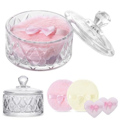 Pimoys 5 Pcs Dusting Powder Container with Puff Set - Pink Mom Gifts, Body Powder Puff and Container, First Mothers Day Gifts for New Mom Wife
