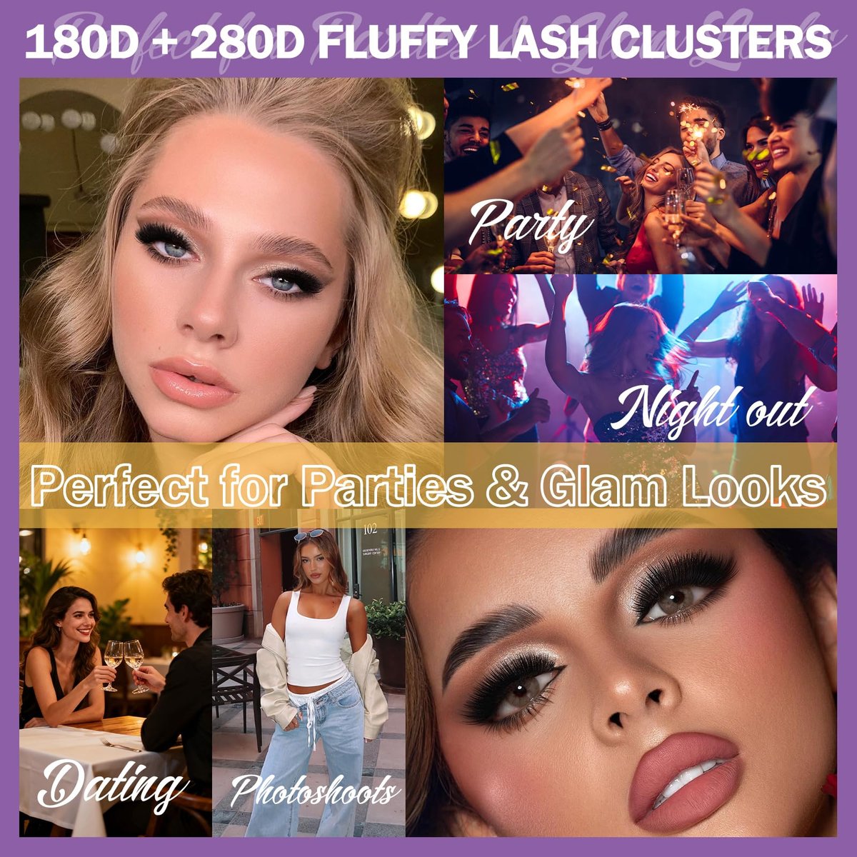 Burhhoi Fluffy Lash Cluster Kit 180D + 280D Mega Volume, 10–20mm Mixed Lengths, Thick Eyelash Extension Kit for Dramatic Glam Look, Soft Matte Black Lashes with Bond & Seal, Tweezers & Remover - görsel 7