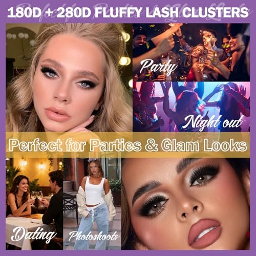 Burhhoi Fluffy Lash Cluster Kit 180D + 280D Mega Volume, 10–20mm Mixed Lengths, Thick Eyelash Extension Kit for Dramatic Glam Look, Soft Matte Black Lashes with Bond & Seal, Tweezers & Remover - görsel 8