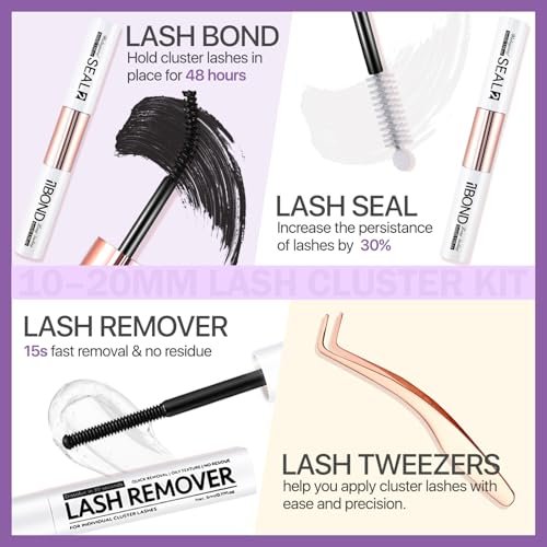 Burhhoi Fluffy Lash Cluster Kit 180D + 280D Mega Volume, 10–20mm Mixed Lengths, Thick Eyelash Extension Kit for Dramatic Glam Look, Soft Matte Black Lashes with Bond & Seal, Tweezers & Remover - görsel 12
