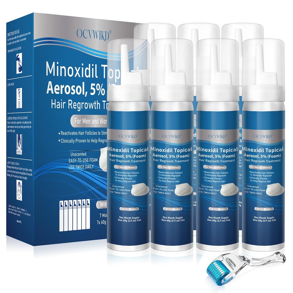 Extra Strength 5% Minoxidil Foam with Biotin – Unscented, Unisex Hair Growth Treatment for Thicker, Fuller Hair & Beard (14.77 oz, 7–8 Month Supply) Avelisse