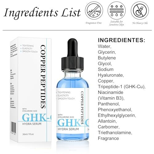 GHK-Cu Copper Peptide Facial Serum – Moisture-Balancing Formula with Hyaluronic Acid – Lightweight Daily Hydration, 1 fl oz Avelisse
