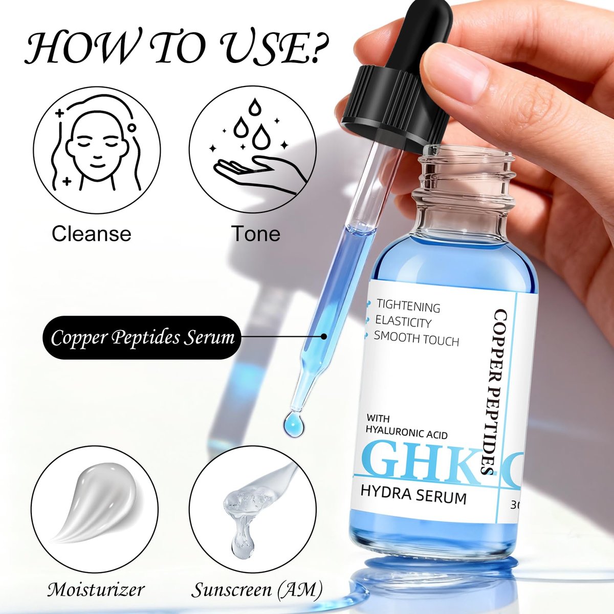 GHK-Cu Copper Peptide Facial Serum – Moisture-Balancing Formula with Hyaluronic Acid – Lightweight Daily Hydration, 1 fl oz Avelisse