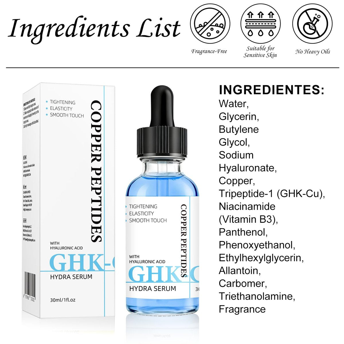 GHK-Cu Copper Peptide Facial Serum – Moisture-Balancing Formula with Hyaluronic Acid – Lightweight Daily Hydration, 1 fl oz Avelisse