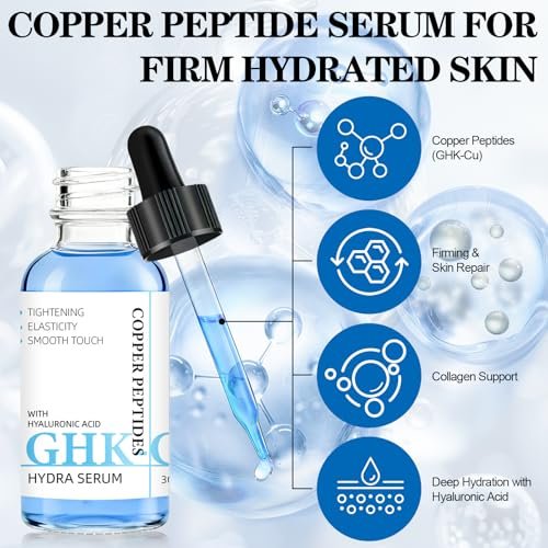 GHK-Cu Copper Peptide Facial Serum – Moisture-Balancing Formula with Hyaluronic Acid – Lightweight Daily Hydration, 1 fl oz Avelisse