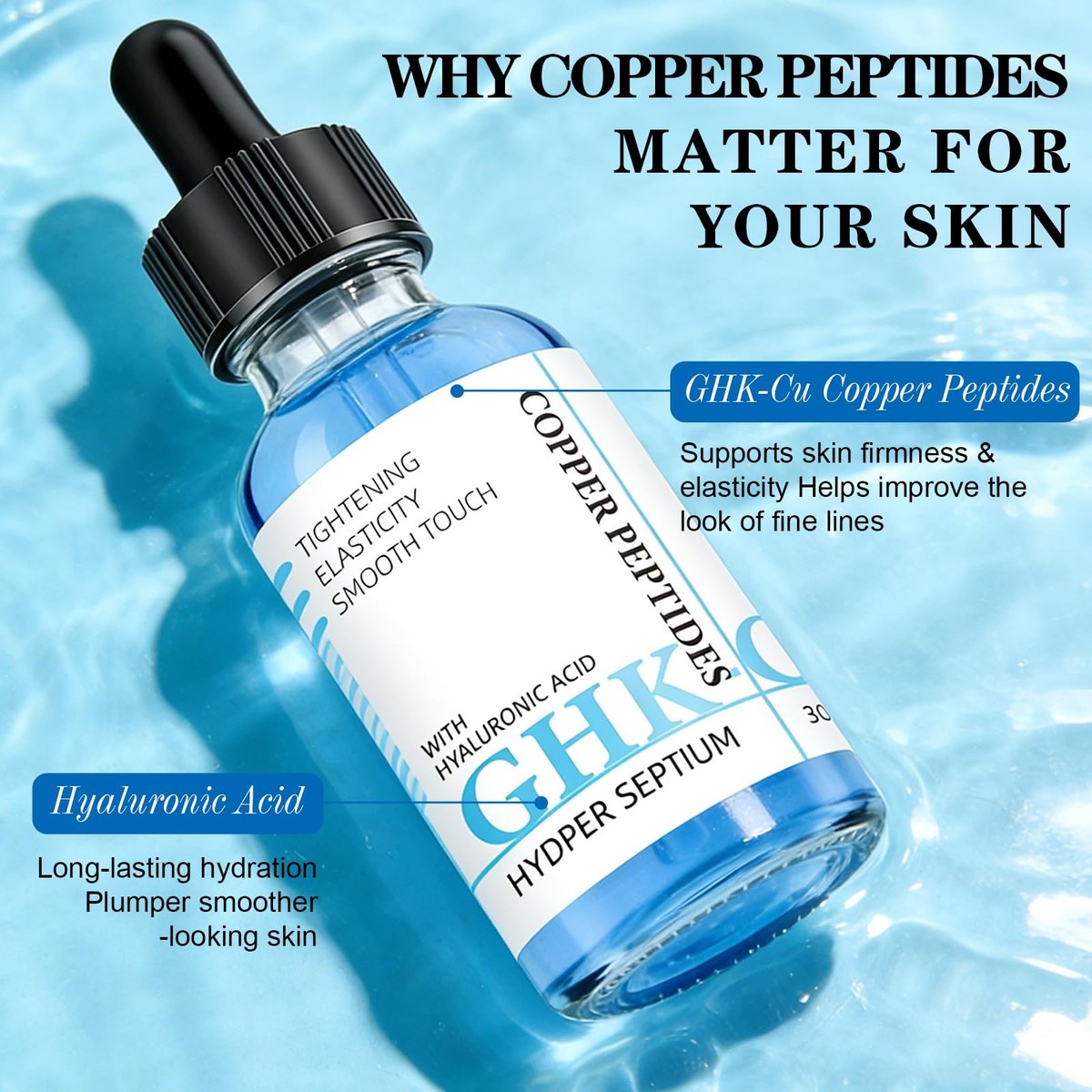 GHK-Cu Copper Peptide Facial Serum – Moisture-Balancing Formula with Hyaluronic Acid – Lightweight Daily Hydration, 1 fl oz Avelisse