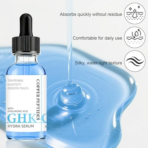 GHK-Cu Copper Peptide Facial Serum – Moisture-Balancing Formula with Hyaluronic Acid – Lightweight Daily Hydration, 1 fl oz Avelisse