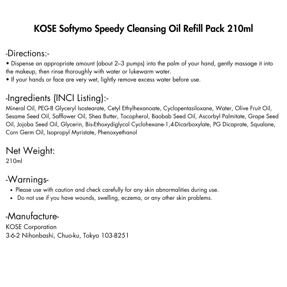 KOSE Softymo Speedy Cleansing Oil Refill Pack 210ml - Gentle Makeup Remover Oil for All Skin Types - görsel 5