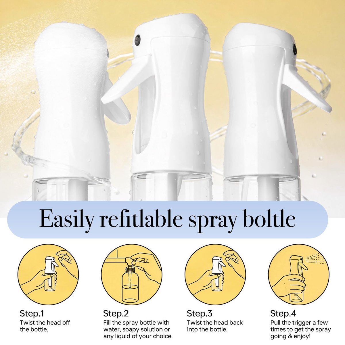 RMNJPW 3-Pack Continuous Spray Bottle 200ml, Ultra Fine Water Mister Refillable Empty Spray Bottle for Hair Styling, Salon, Skin Care, Cleaning & Plants (6.8oz Clear) - görsel 7