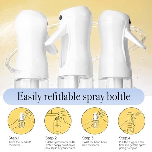RMNJPW 3-Pack Continuous Spray Bottle 200ml, Ultra Fine Water Mister Refillable Empty Spray Bottle for Hair Styling, Salon, Skin Care, Cleaning & Plants (6.8oz Clear) - görsel 8