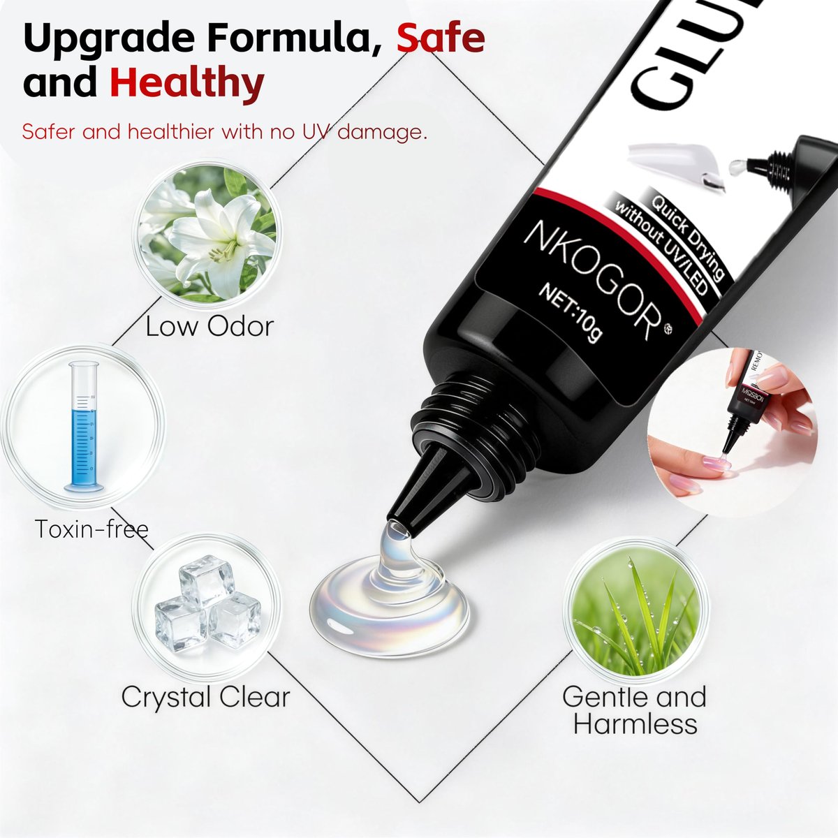 2 Sets Quick Drying Semi Solid Nail Glue (10g) with 10ml Remover for Press On Nails – No UV Lamp Needed, Long Lasting Fake Acrylic Nails Glue Gel Avelisse