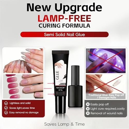 2 Sets Quick Drying Semi Solid Nail Glue (10g) with 10ml Remover for Press On Nails – No UV Lamp Needed, Long Lasting Fake Acrylic Nails Glue Gel Avelisse