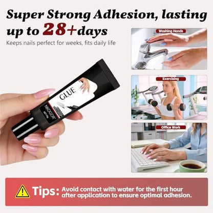 2 Sets Quick Drying Semi Solid Nail Glue (10g) with 10ml Remover for Press On Nails – No UV Lamp Needed, Long Lasting Fake Acrylic Nails Glue Gel Avelisse