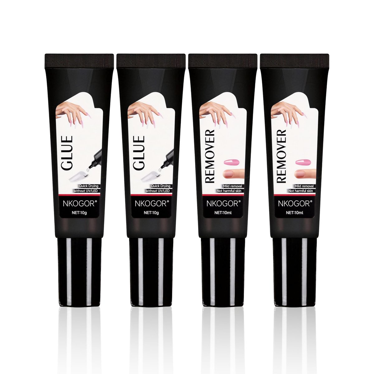 2 Sets Quick Drying Semi Solid Nail Glue (10g) with 10ml Remover for Press On Nails – No UV Lamp Needed, Long Lasting Fake Acrylic Nails Glue Gel Avelisse