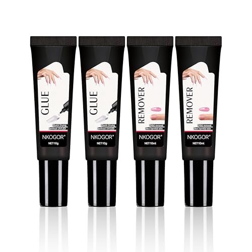 2 Sets Quick Drying Semi Solid Nail Glue (10g) with 10ml Remover for Press On Nails – No UV Lamp Needed, Long Lasting Fake Acrylic Nails Glue Gel Avelisse