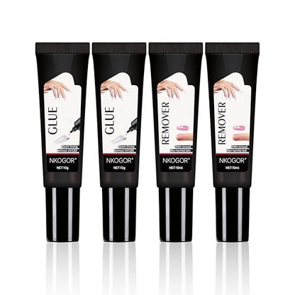 2 Sets Quick Drying Semi Solid Nail Glue (10g) with 10ml Remover for Press On Nails – No UV Lamp Needed, Long Lasting Fake Acrylic Nails Glue Gel Avelisse
