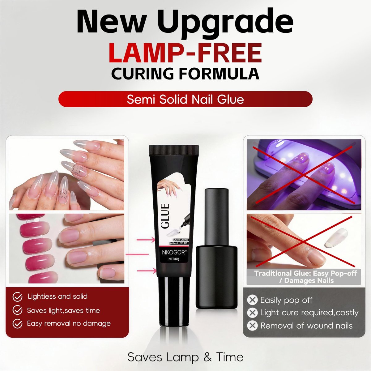 2 Sets Quick Drying Semi Solid Nail Glue (10g) with 10ml Remover for Press On Nails – No UV Lamp Needed, Long Lasting Fake Acrylic Nails Glue Gel Avelisse