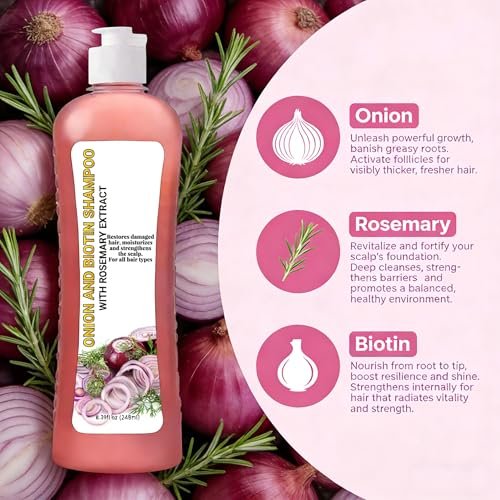 Onion Rosemary Shampoo with Biotin & Citric Acid - Nourishing Hair Care for Dry, Damaged Hair, Promotes Shine and Healthy-Looking Strands (8.39 Fl Oz) - görsel 12